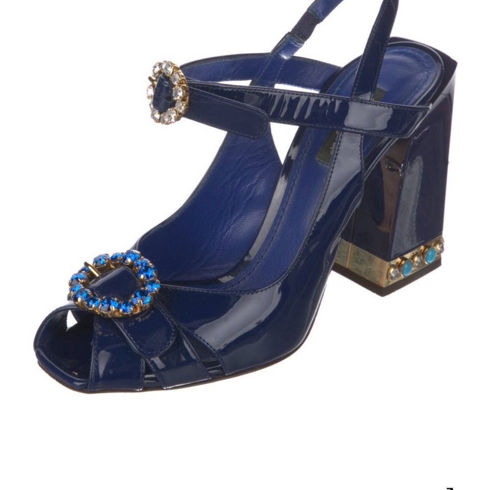 Dolce & Gabbana Blue Patent Heels with Jewel Details